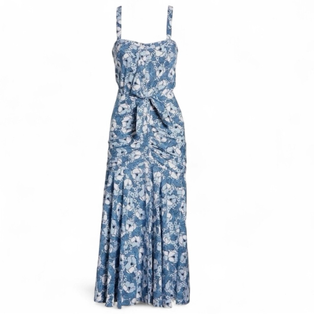 Veronica Beard Marena Floral Mermaid Gathered Cotton Sleeveless Midi Dress 4